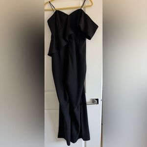 Adelyn Rae Black Ruffle-Detail Spaghetti Strap Dress